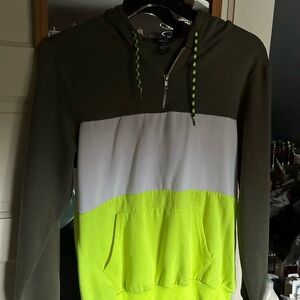 Neon Yellow and White and Army Green Quarter Zip Hoodie